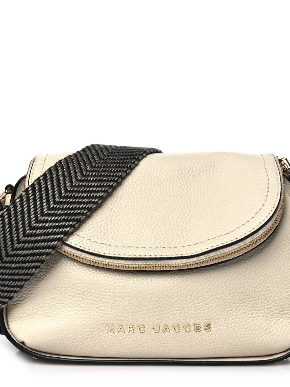 Marc Jacobs Cream Pebbled Leather Crossbody with Black Chevron Strap